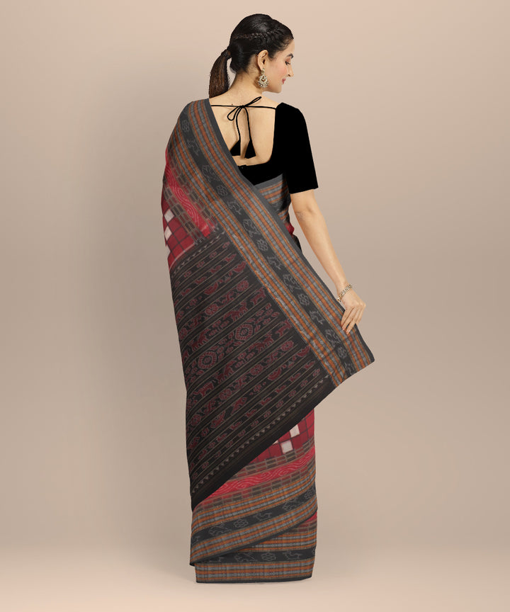 Red black bichitrapuri cotton handloom sambalpuri saree