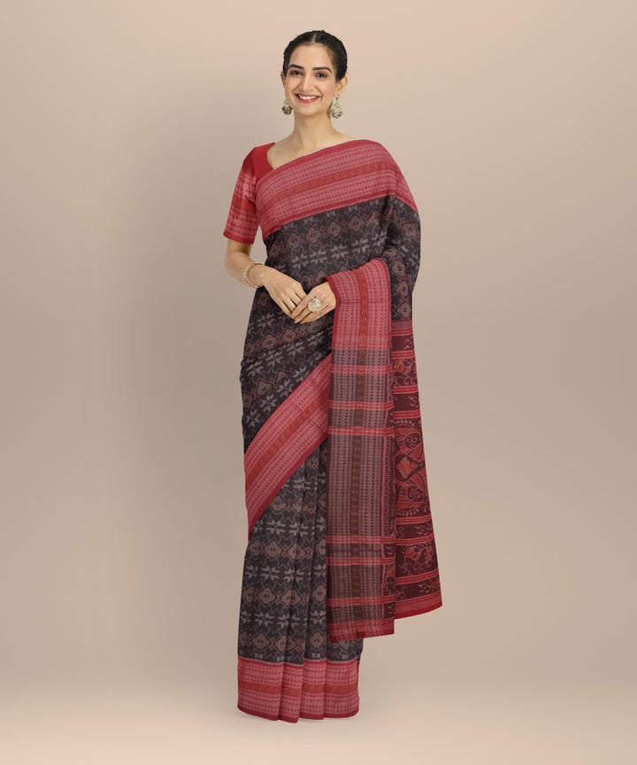 Red cofee cotton handloom sambalpuri saree