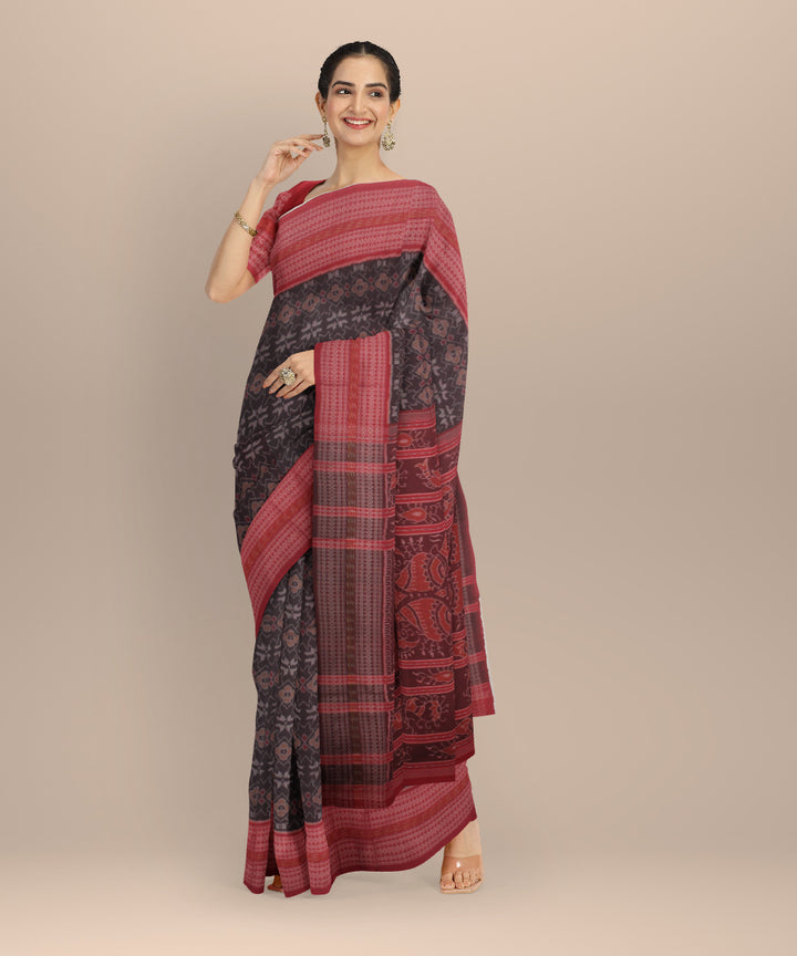 Red cofee cotton handloom sambalpuri saree