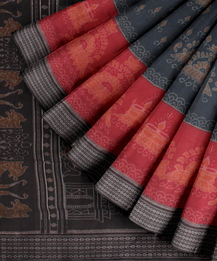 Teal blue coffee cotton handloom sambalpuri saree