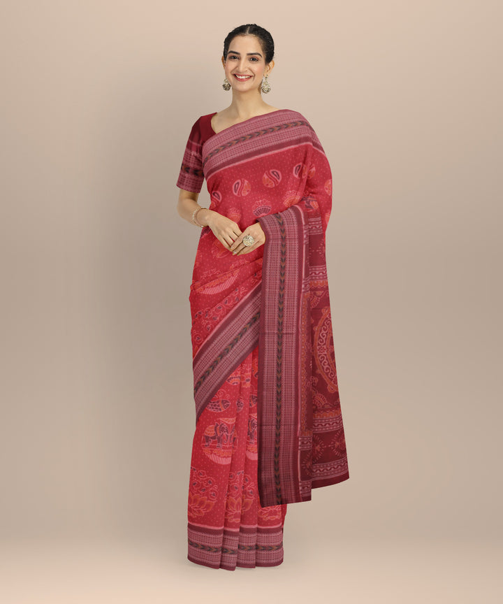 Red maroon cotton handloom sambalpuri saree