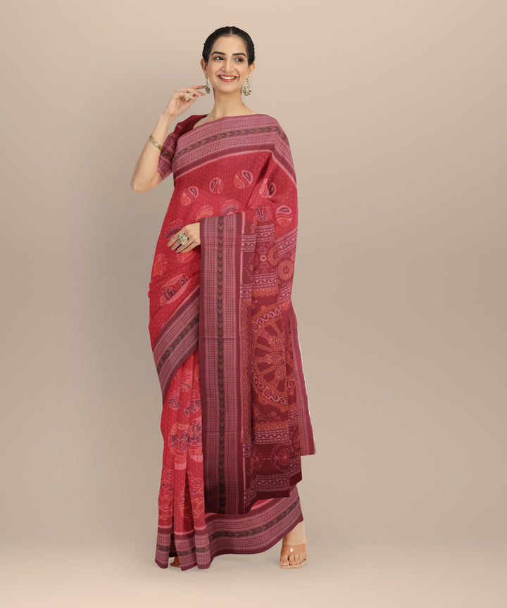 Red maroon cotton handloom sambalpuri saree
