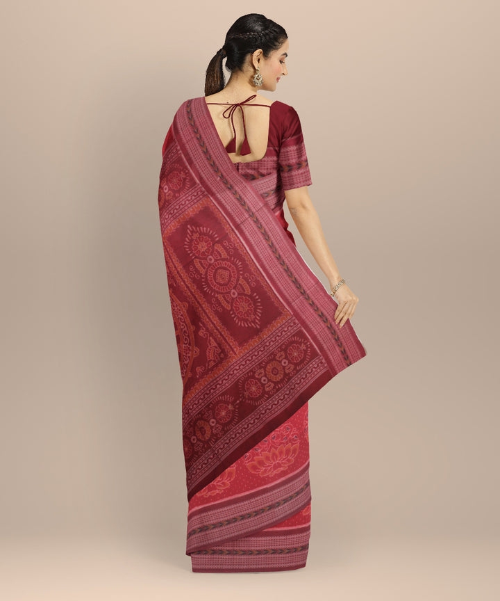 Red maroon cotton handloom sambalpuri saree