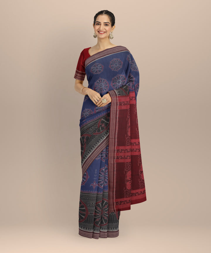 Black blue maroon cotton handloom sambalpuri saree