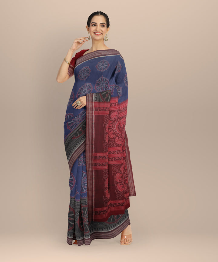Black blue maroon cotton handloom sambalpuri saree