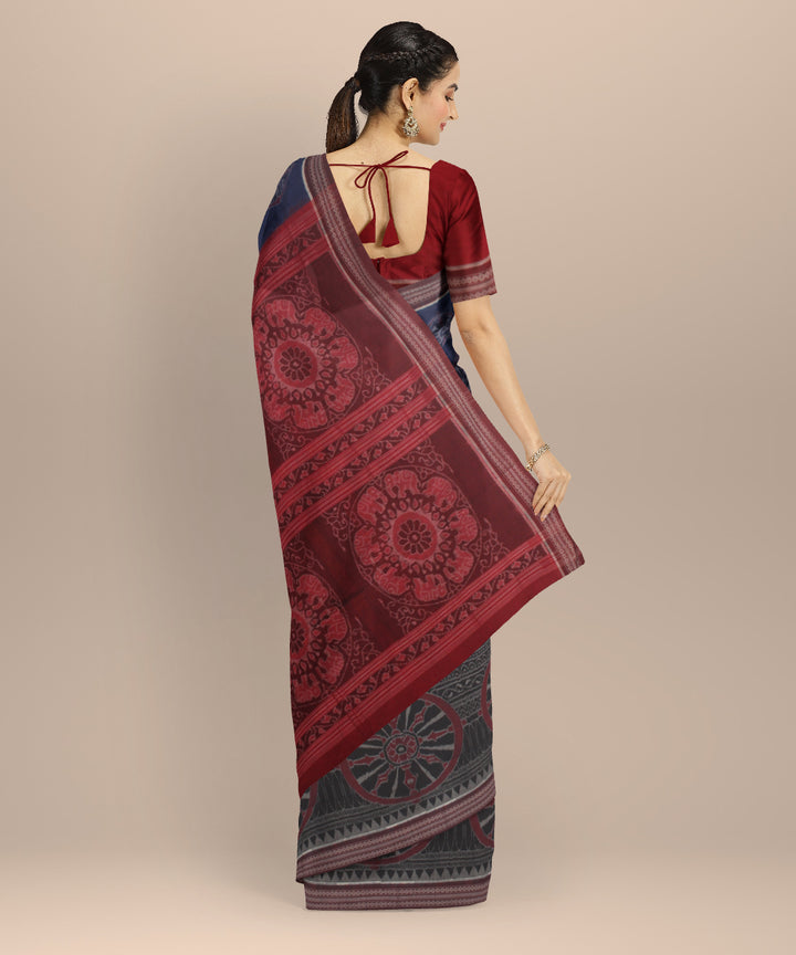 Black blue maroon cotton handloom sambalpuri saree