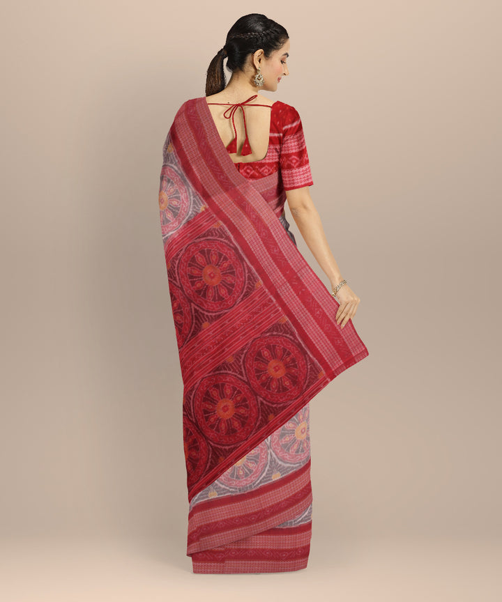 Grey red cotton handloom sambalpuri saree