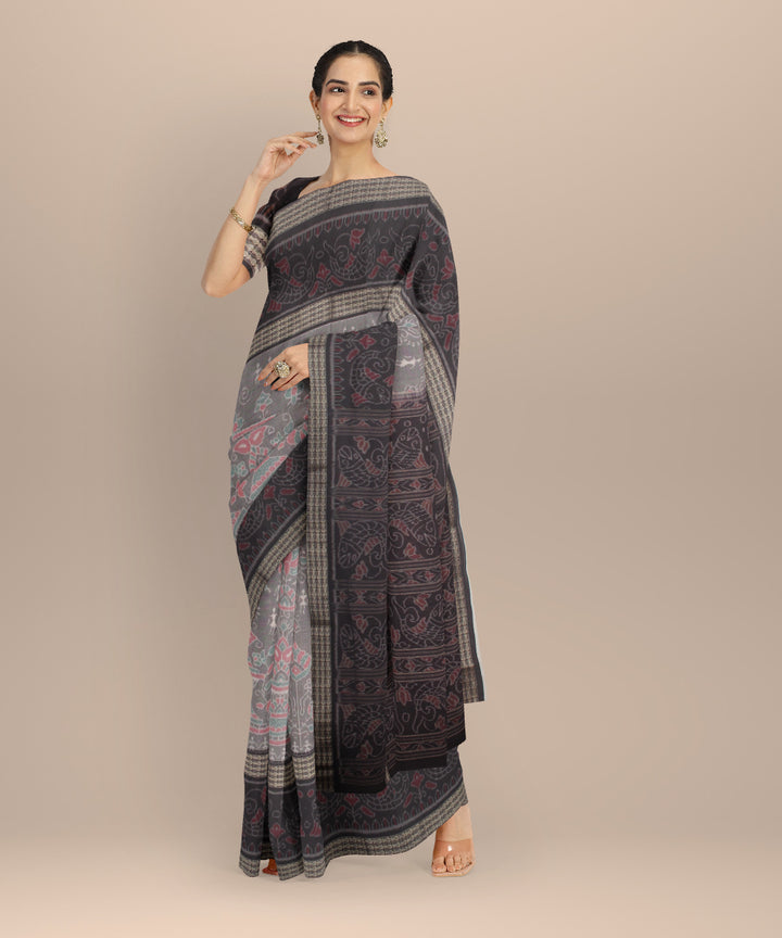 Grey cofee cotton handloom sambalpuri saree