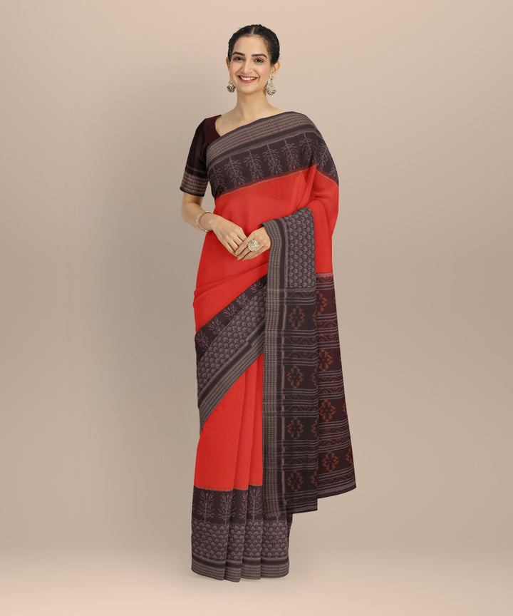 Orange coffee cotton handloom sambalpuri saree