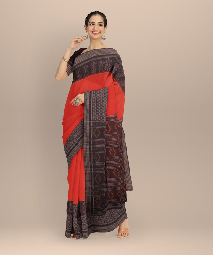 Orange coffee cotton handloom sambalpuri saree