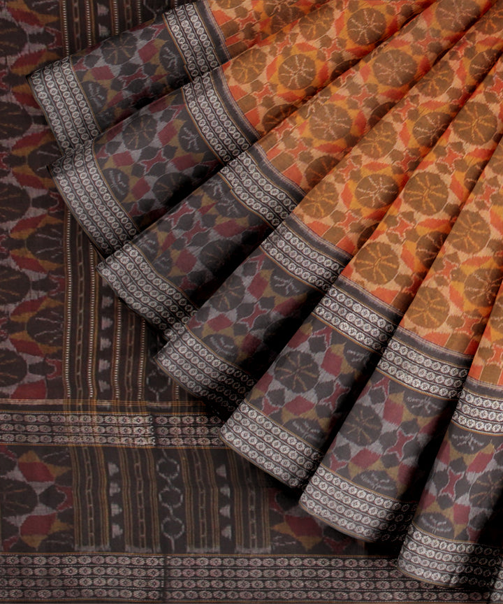 Mustard black cotton handloom sambalpuri saree