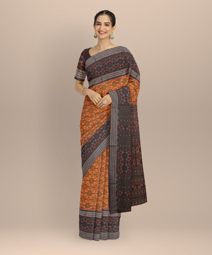 Mustard black cotton handloom sambalpuri saree