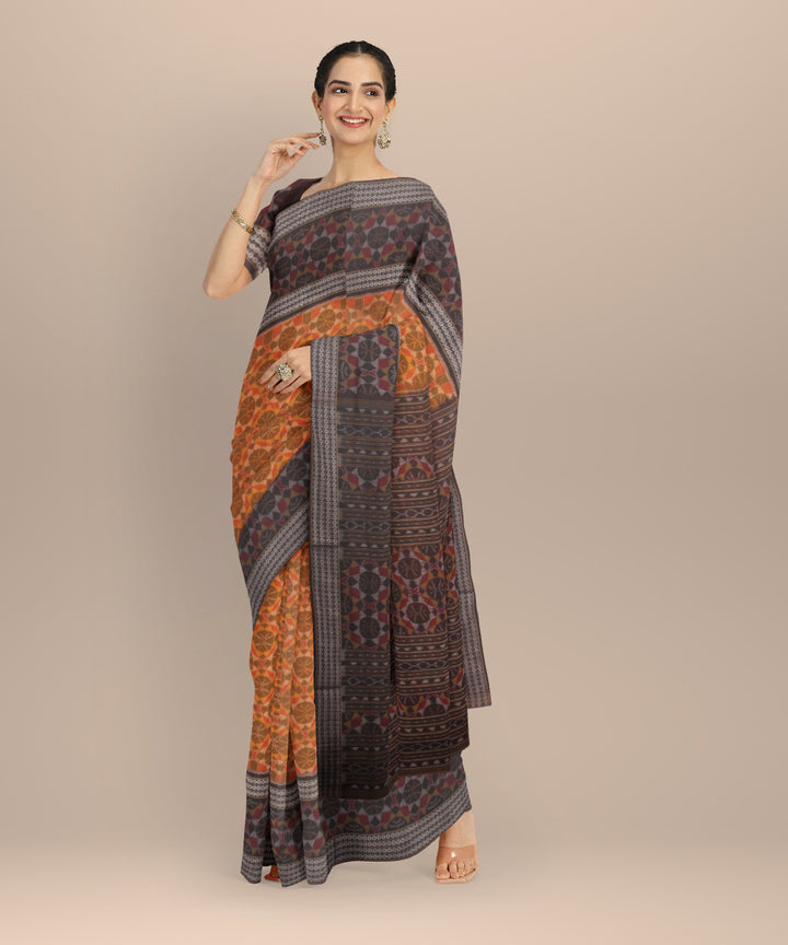 Mustard black cotton handloom sambalpuri saree