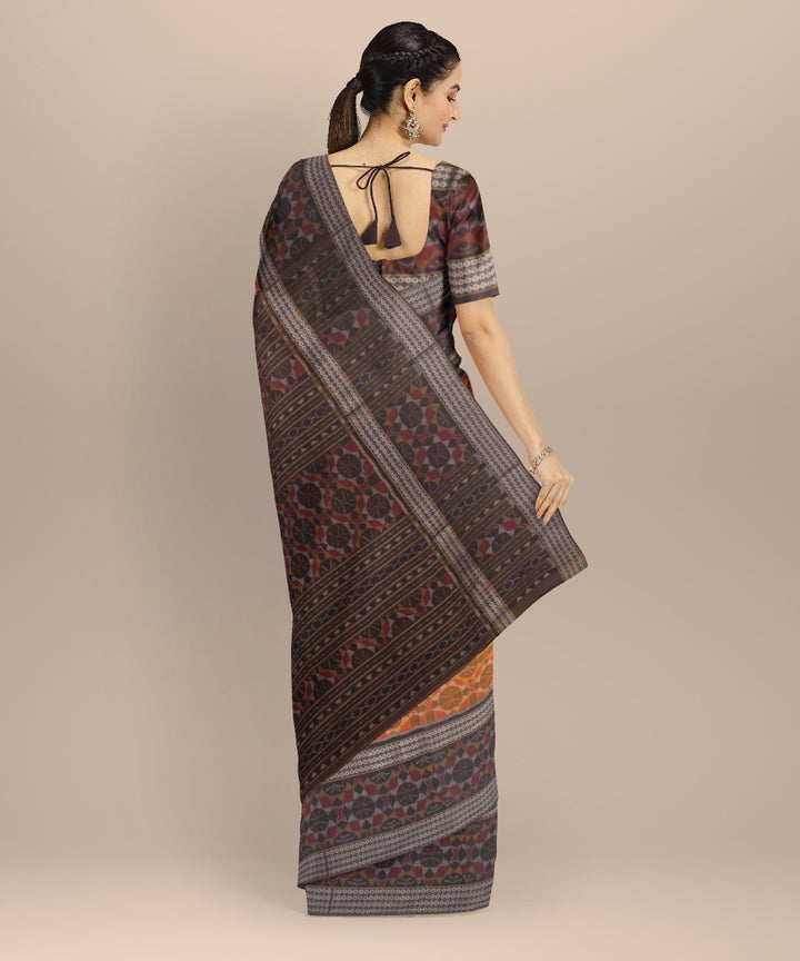 Mustard black cotton handloom sambalpuri saree