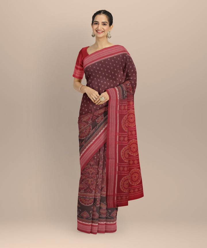 Maroon red handloom sambalpuri cotton saree