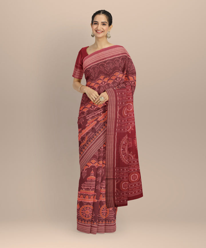 Maroon red cotton handloom sambalpuri saree