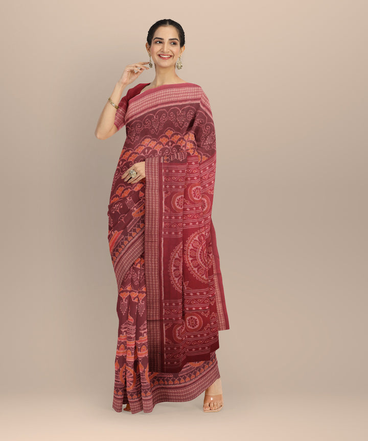 Brown red cotton handloom sambalpuri saree