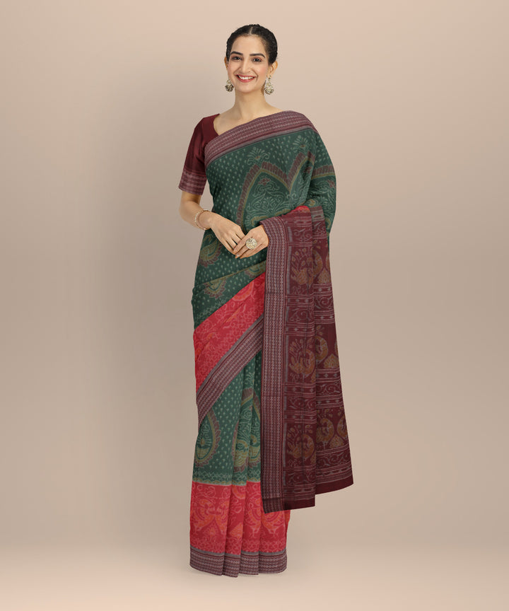 Dark green maroon cotton handloom sambalpuri saree