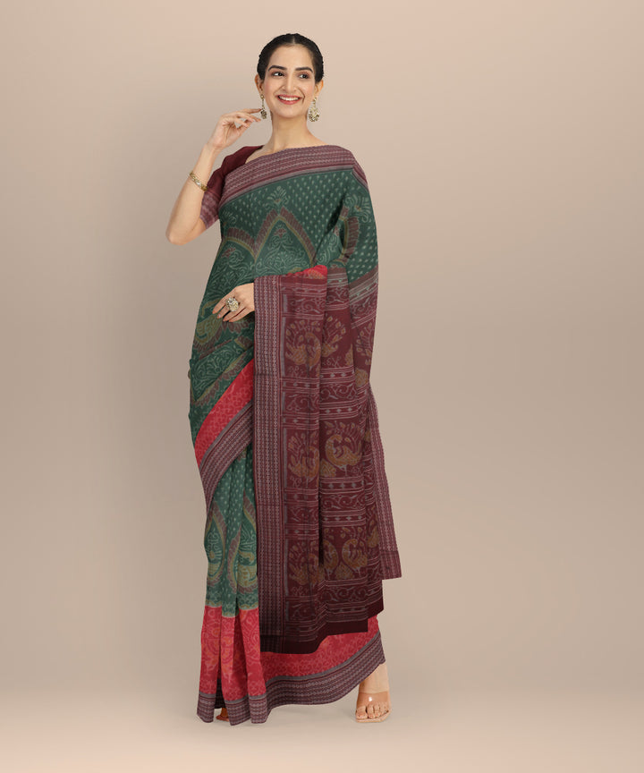 Dark green maroon cotton handloom sambalpuri saree