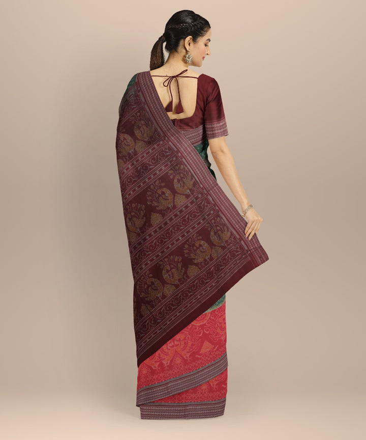 Dark green maroon cotton handloom sambalpuri saree