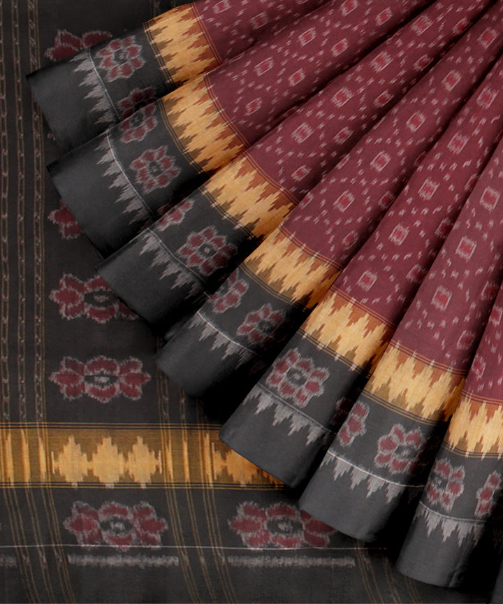Maroon black cotton handloom sambalpuri saree