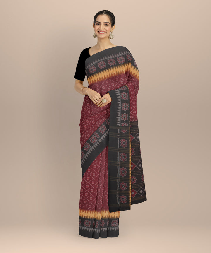 Maroon black cotton handloom sambalpuri saree