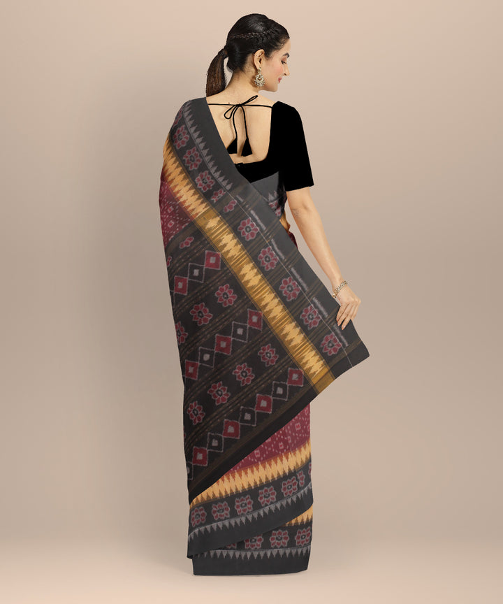 Maroon black cotton handloom sambalpuri saree
