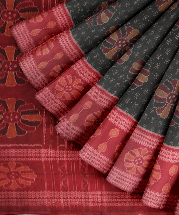 Dark green red cotton handloom sambalpuri saree