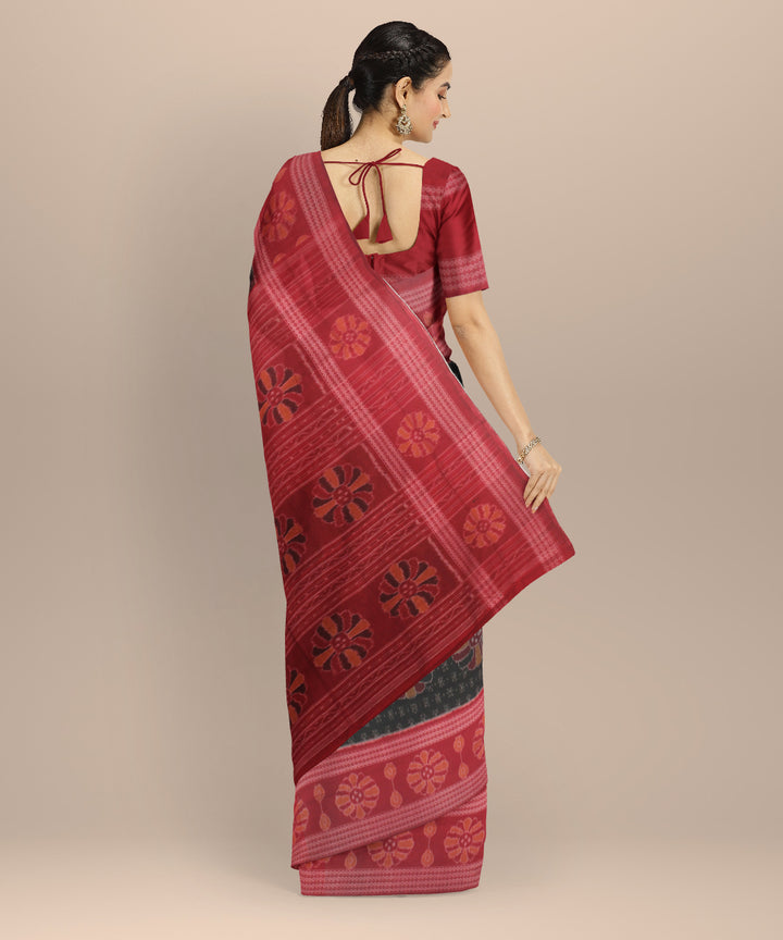Dark green red cotton handloom sambalpuri saree