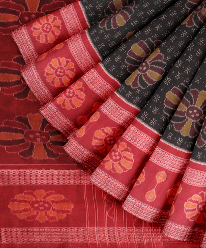 Black red cotton handloom sambalpuri saree