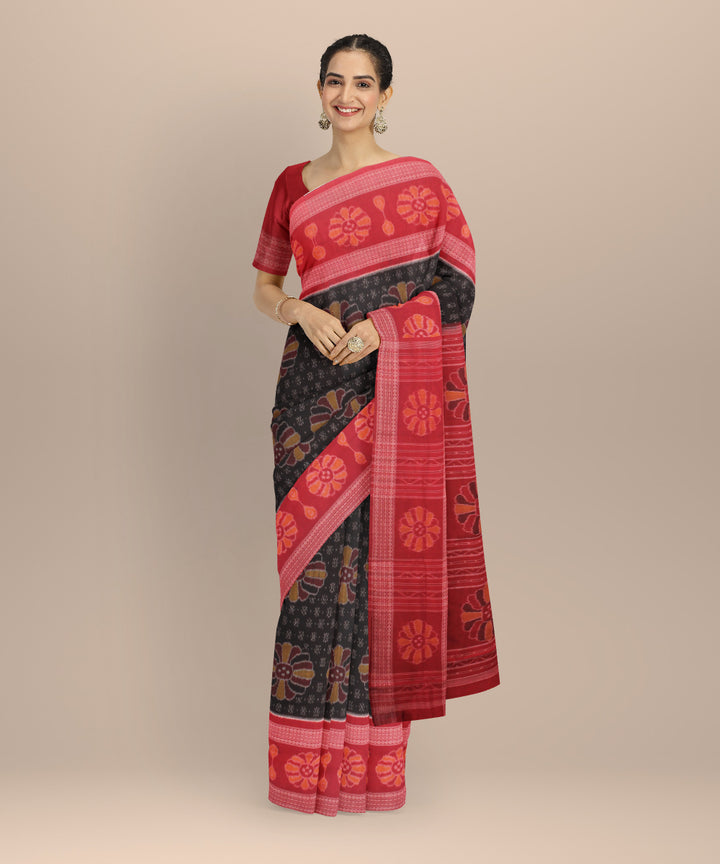 Black red cotton handloom sambalpuri saree