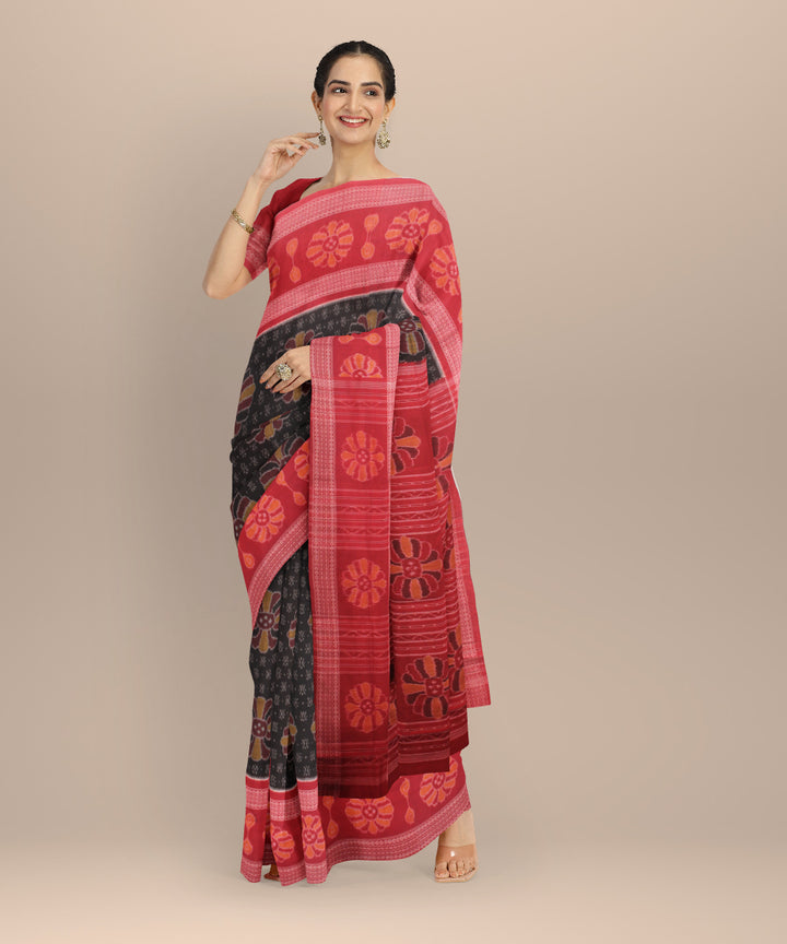Black red cotton handloom sambalpuri saree