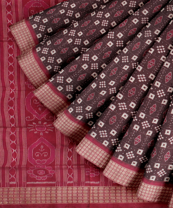 Brown pink silk handloom sambalpuri saree