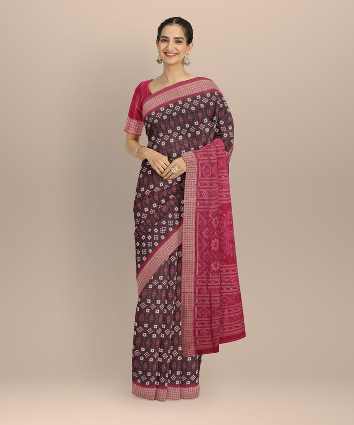 Brown pink silk handloom sambalpuri saree