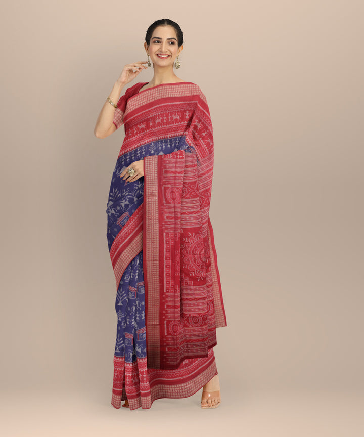 Navy blue red silk handloom sambalpuri saree