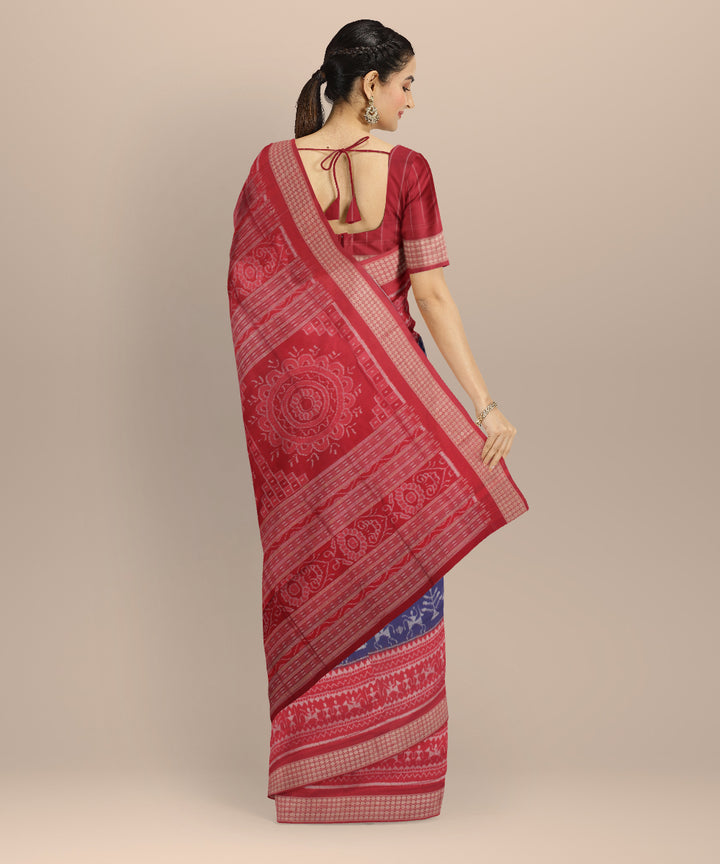Navy blue red silk handloom sambalpuri saree