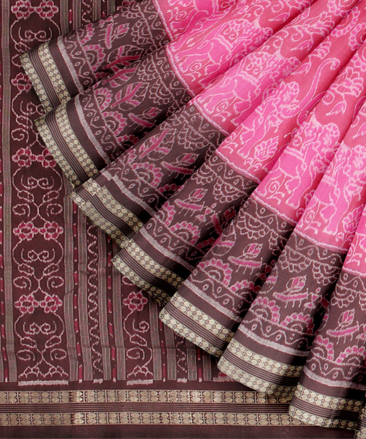 Pink brown silk handloom sambalpuri saree