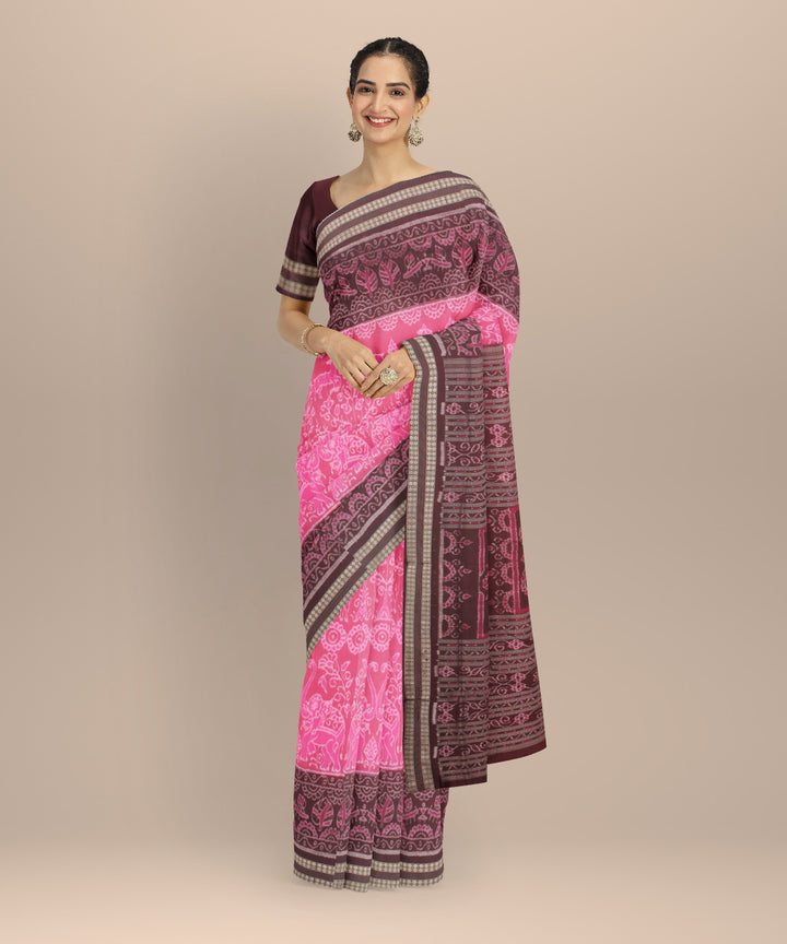 Pink brown silk handloom sambalpuri saree