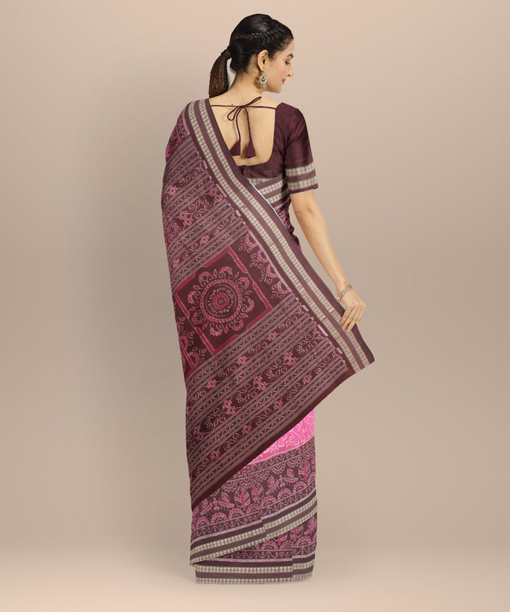Pink brown silk handloom sambalpuri saree