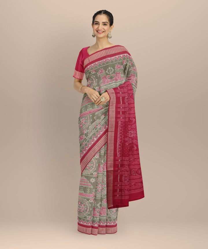 Grey pink silk handloom sambalpuri saree