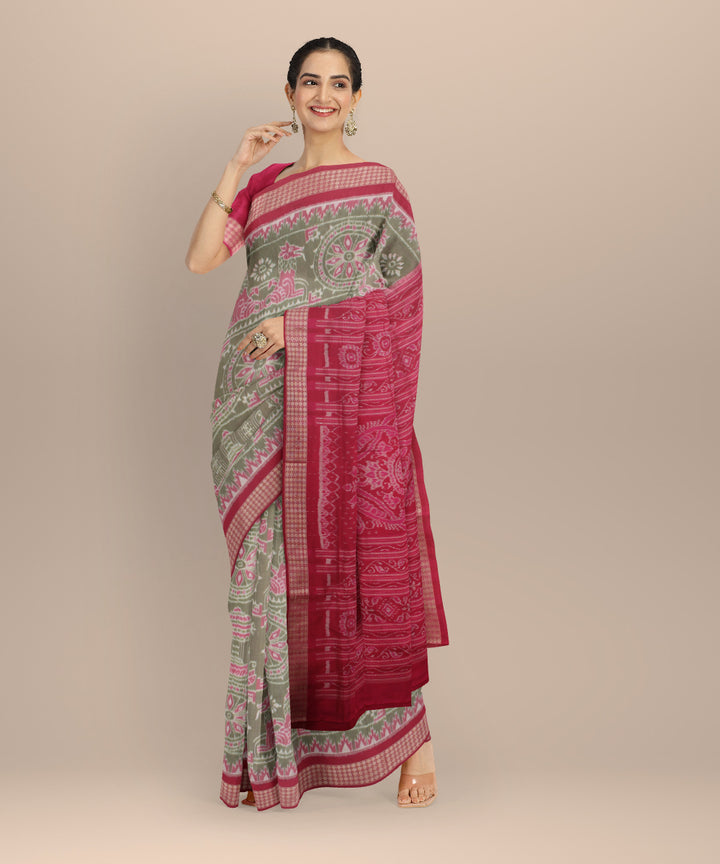 Grey pink silk handloom sambalpuri saree