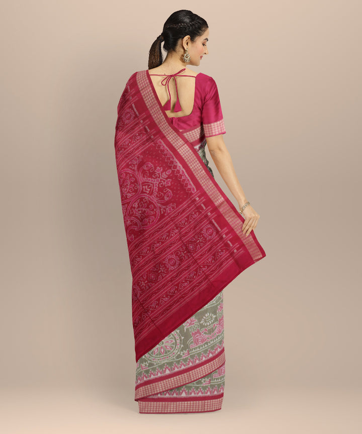 Grey pink silk handloom sambalpuri saree