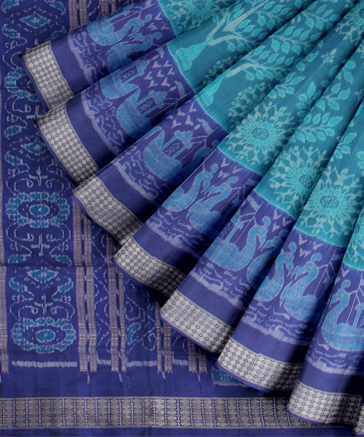 Sky blue navy blue silk handloom sambalpuri saree