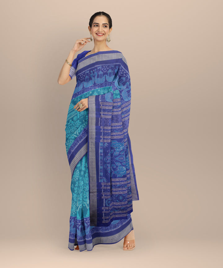 Sky blue navy blue silk handloom sambalpuri saree