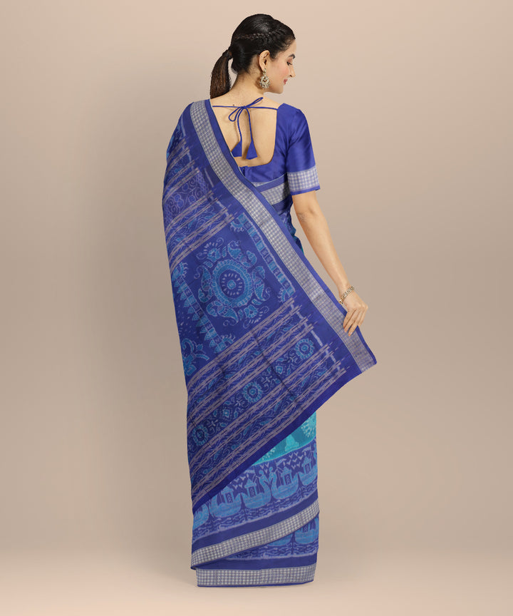Sky blue navy blue silk handloom sambalpuri saree