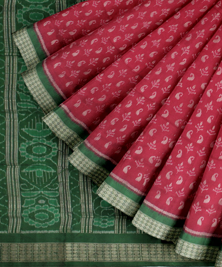 Dark pink green silk handloom sambalpuri saree