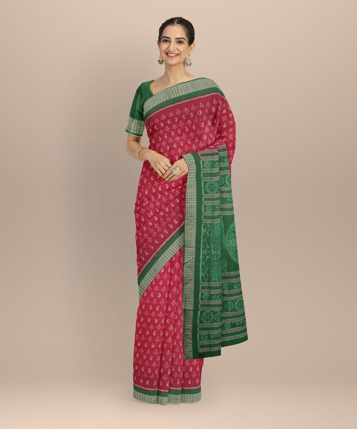 Dark pink green silk handloom sambalpuri saree