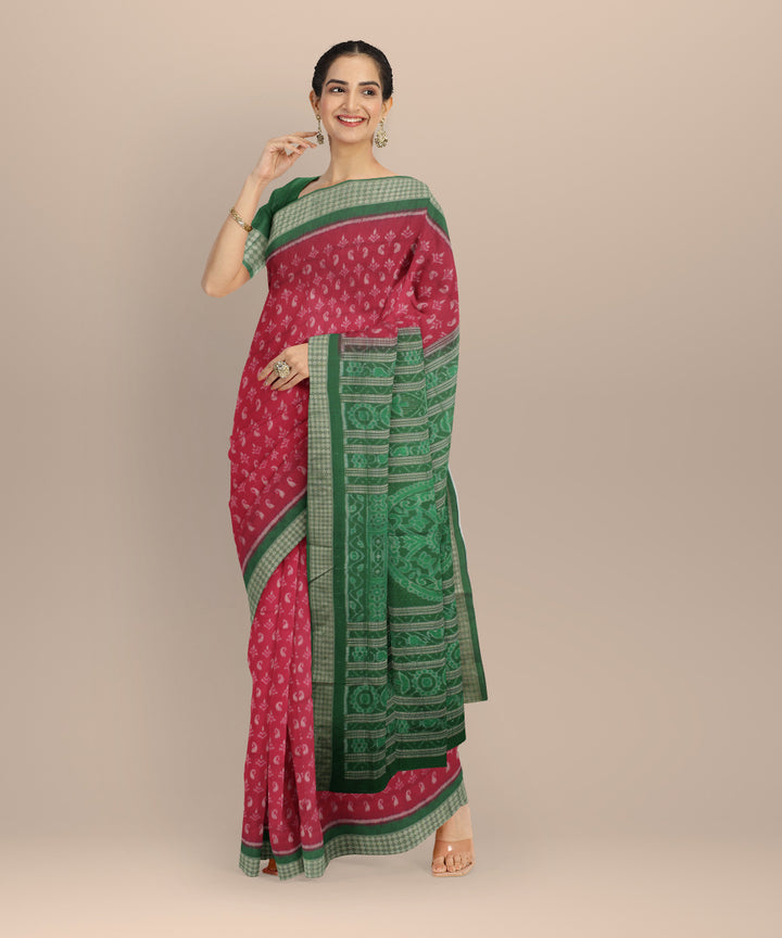 Dark pink green silk handloom sambalpuri saree