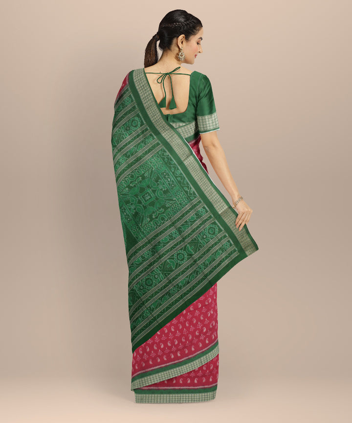 Dark pink green silk handloom sambalpuri saree