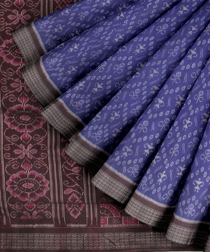 Navy blue brown silk handloom sambalpuri saree